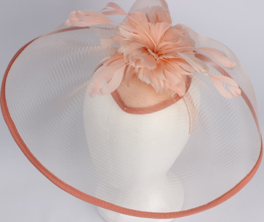 Hatinator with feathers and 6 inch crinoline brim blush Style: HS/1350 image 0
